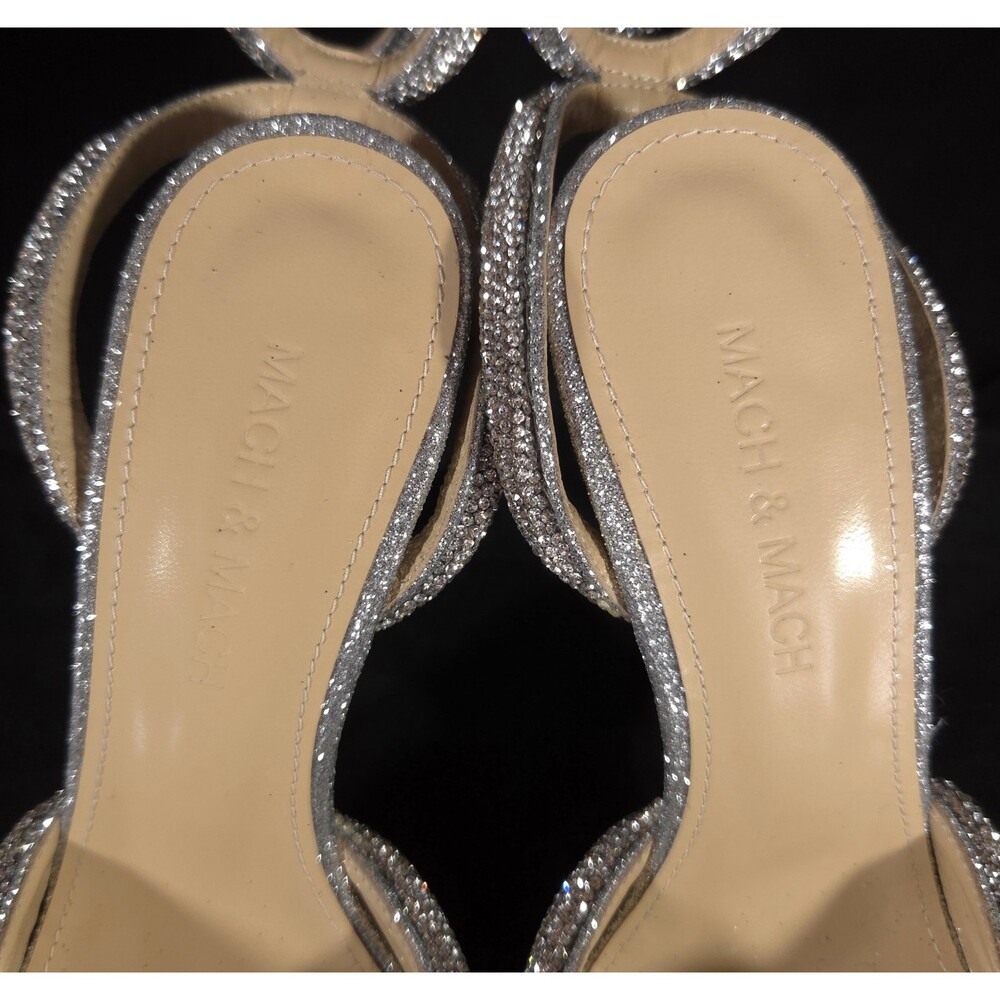 Mach & Mach Glitter Double Bow Pumps US 5 EU 35 Womens Silver Crystal $1100 - Picture 11 of 13